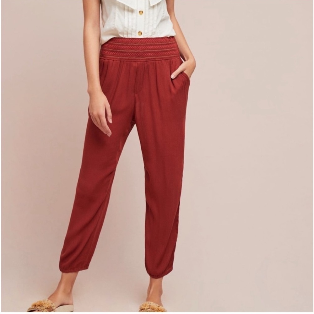 Anthro Ett Twa Womens Elastic Waist Pull On Rust Sulawesi‎ Smoked Gypsy Pants M - Picture 2 of 10